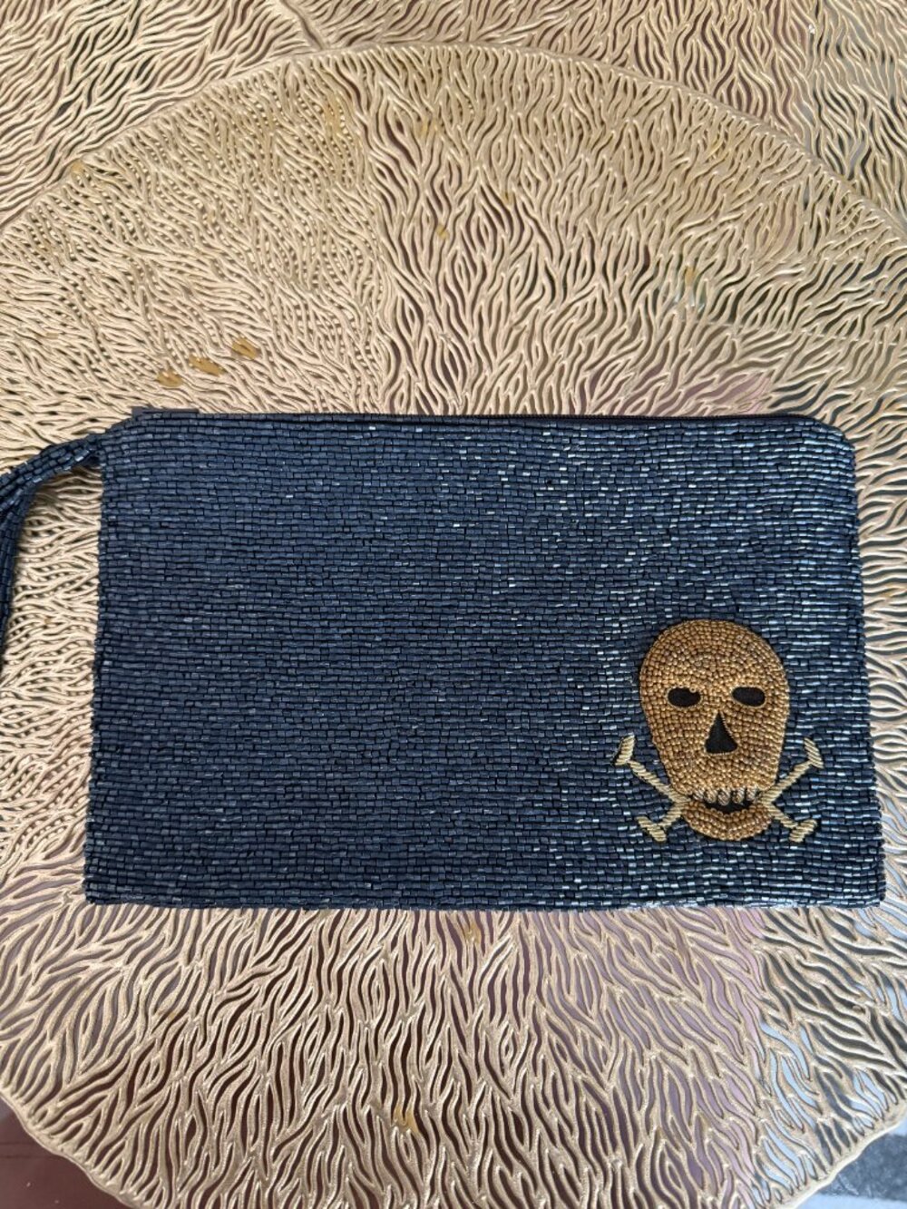 Navy and Gold Skull Moyna Women's Beaded Evening Clutch Bag, Brand New!
